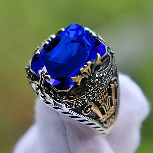 Anillo Vintage de Zafiro Plateado