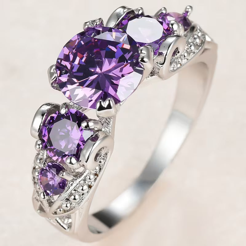 Anillo Vintage de Amatista Plateado