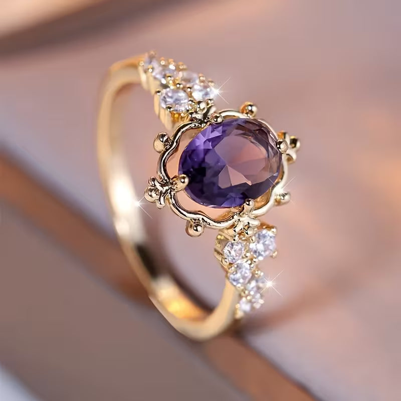 Anillo Princesa de Amatista Dorado
