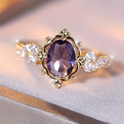 Anillo Princesa de Amatista Dorado