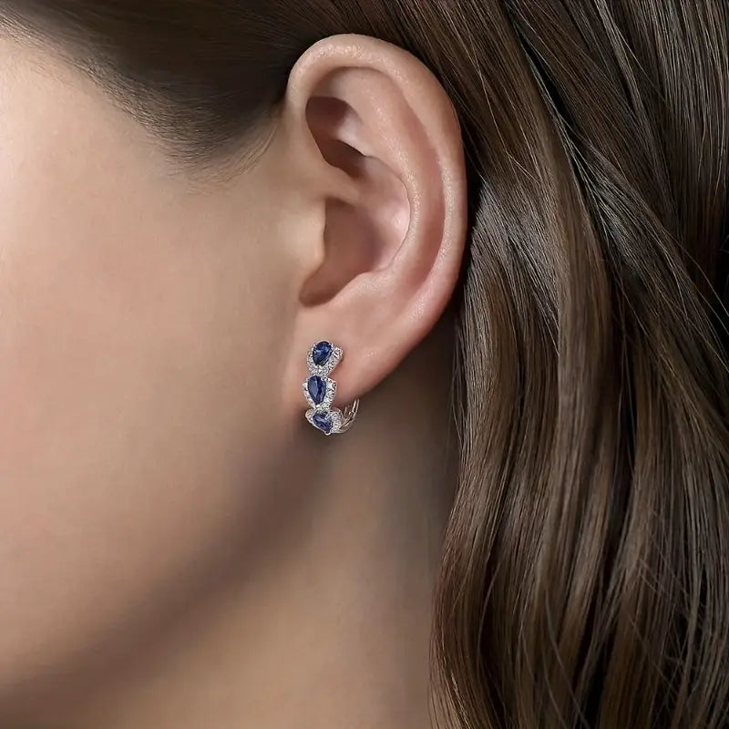 Pendientes de Aro Halo Plateados con Zafiro