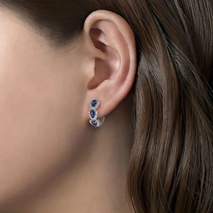 Pendientes de Aro Halo Plateados con Zafiro