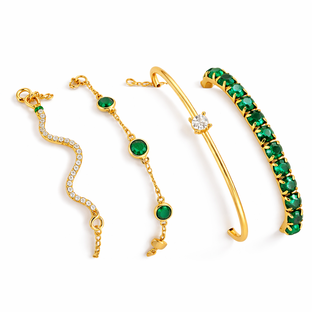 una | Set de pulseras vintage verdes elegantes con cristales
