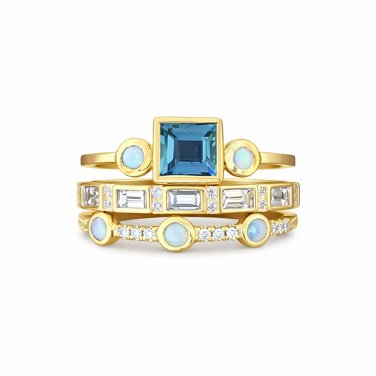 Ozean – Set de anillos de cristal vintage azul