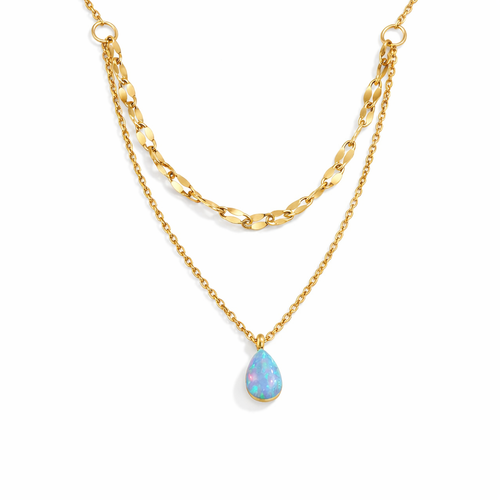Collar en capas con gota de ópalo azul