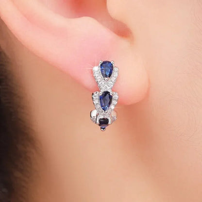 Pendientes de Aro Halo Plateados con Zafiro