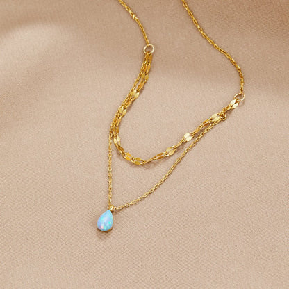 Collar en capas con gota de ópalo azul