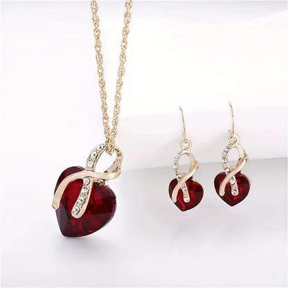 Conjunto de Joyería Dorado con Corazón Trenzado de Rubí