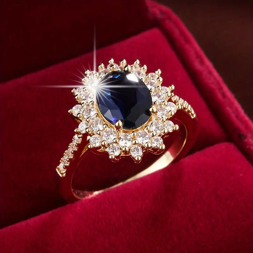 Anello Halo con Zaffiro Dorato
