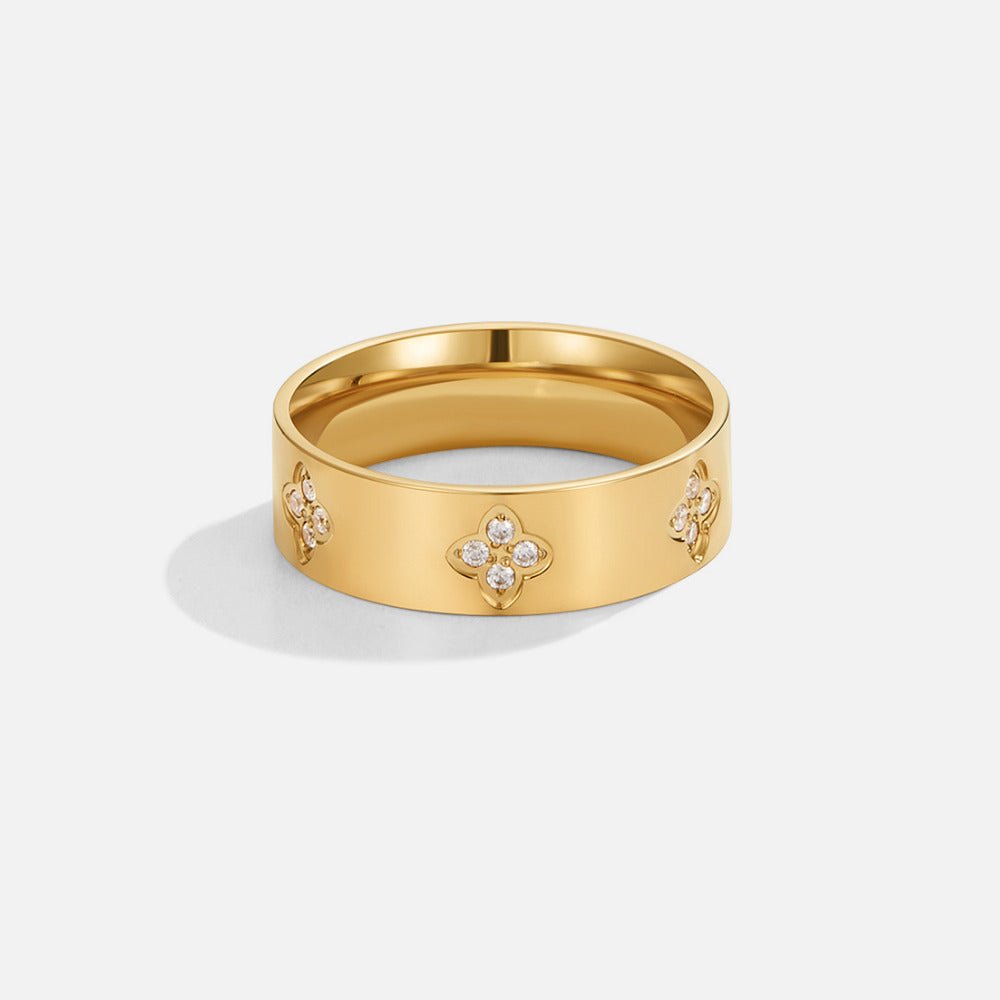 Anillo trébol dorado con cristales