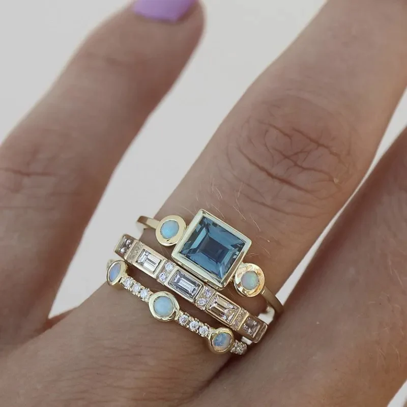 Ozean – Set de anillos de cristal vintage azul