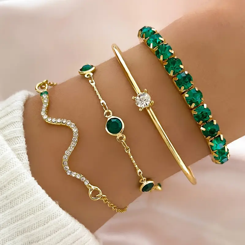 una | Set de pulseras vintage verdes elegantes con cristales