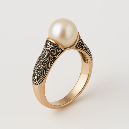 Anillo de Filigrana Dorado con Perla