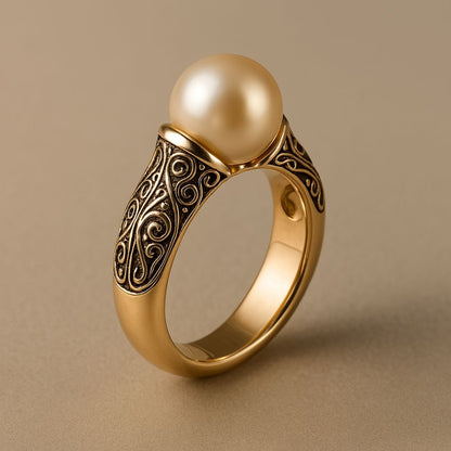 Anillo de Filigrana Dorado con Perla